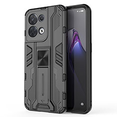 Coque Contour Silicone et Plastique Housse Etui Mat avec Aimant Magnetique Support pour Oppo Reno9 Pro 5G Noir