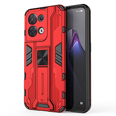 Coque Contour Silicone et Plastique Housse Etui Mat avec Aimant Magnetique Support pour Oppo Reno9 Pro 5G Rouge