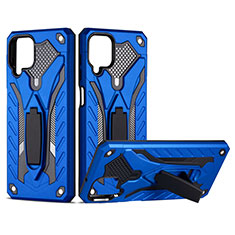 Coque Contour Silicone et Plastique Housse Etui Mat avec Aimant Magnetique Support pour Samsung Galaxy A12 Bleu