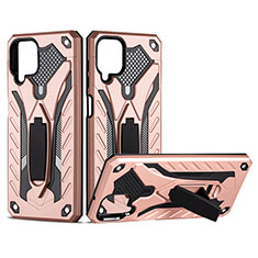 Coque Contour Silicone et Plastique Housse Etui Mat avec Aimant Magnetique Support pour Samsung Galaxy M12 Or Rose