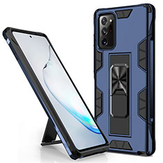Coque Contour Silicone et Plastique Housse Etui Mat avec Aimant Magnetique Support pour Samsung Galaxy Note 20 5G Bleu
