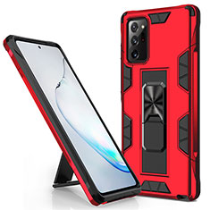 Coque Contour Silicone et Plastique Housse Etui Mat avec Aimant Magnetique Support pour Samsung Galaxy Note 20 5G Rouge