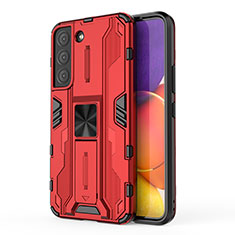 Coque Contour Silicone et Plastique Housse Etui Mat avec Aimant Magnetique Support pour Samsung Galaxy S21 FE 5G Rouge