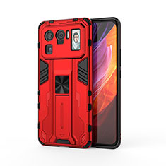 Coque Contour Silicone et Plastique Housse Etui Mat avec Aimant Magnetique Support pour Xiaomi Mi 11 Ultra 5G Rouge