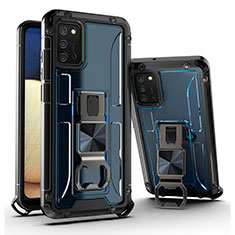 Coque Contour Silicone et Plastique Housse Etui Mat avec Aimant Magnetique Support Q01W pour Samsung Galaxy A02s Bleu