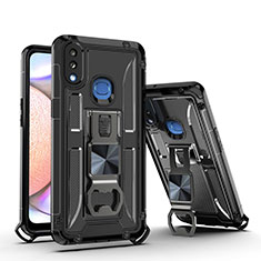 Coque Contour Silicone et Plastique Housse Etui Mat avec Aimant Magnetique Support Q01W pour Samsung Galaxy A10s Noir