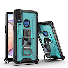 Coque Contour Silicone et Plastique Housse Etui Mat avec Aimant Magnetique Support Q01W pour Samsung Galaxy M01s Bleu Ciel