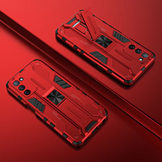 Coque Contour Silicone et Plastique Housse Etui Mat avec Aimant Magnetique Support T01 pour Oppo A53s 5G Rouge
