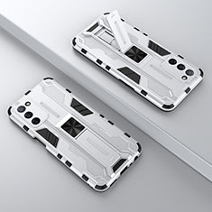 Coque Contour Silicone et Plastique Housse Etui Mat avec Aimant Magnetique Support T01 pour Oppo A56 5G Blanc