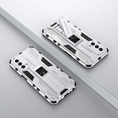 Coque Contour Silicone et Plastique Housse Etui Mat avec Aimant Magnetique Support T01 pour Oppo A74 5G Blanc