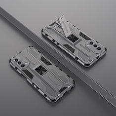 Coque Contour Silicone et Plastique Housse Etui Mat avec Aimant Magnetique Support T01 pour Oppo A74 5G Gris
