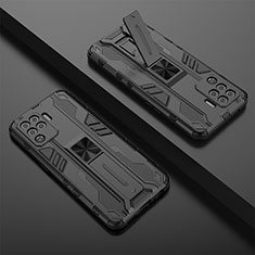 Coque Contour Silicone et Plastique Housse Etui Mat avec Aimant Magnetique Support T01 pour Oppo F19 Pro Noir