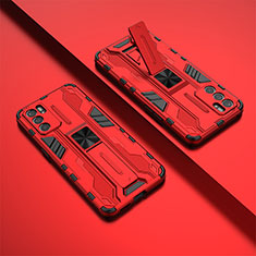 Coque Contour Silicone et Plastique Housse Etui Mat avec Aimant Magnetique Support T01 pour Oppo Reno6 5G Rouge