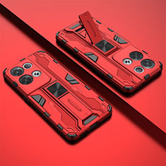 Coque Contour Silicone et Plastique Housse Etui Mat avec Aimant Magnetique Support T01 pour Oppo Reno8 Pro+ Plus 5G Rouge