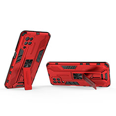 Coque Contour Silicone et Plastique Housse Etui Mat avec Aimant Magnetique Support T01 pour Samsung Galaxy A12 Nacho Rouge