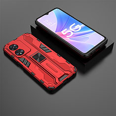 Coque Contour Silicone et Plastique Housse Etui Mat avec Aimant Magnetique Support T02 pour Oppo A1 5G Rouge