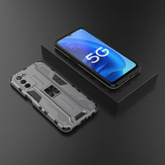 Coque Contour Silicone et Plastique Housse Etui Mat avec Aimant Magnetique Support T02 pour Oppo A55 5G Gris