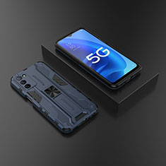 Coque Contour Silicone et Plastique Housse Etui Mat avec Aimant Magnetique Support T02 pour Oppo A56 5G Bleu