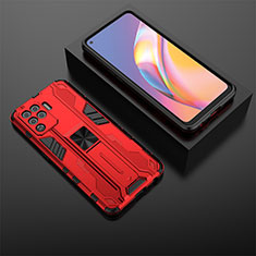 Coque Contour Silicone et Plastique Housse Etui Mat avec Aimant Magnetique Support T02 pour Oppo A94 4G Rouge