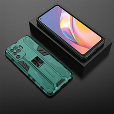 Coque Contour Silicone et Plastique Housse Etui Mat avec Aimant Magnetique Support T02 pour Oppo F19 Pro Vert