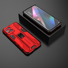 Coque Contour Silicone et Plastique Housse Etui Mat avec Aimant Magnetique Support T02 pour Oppo Find X3 5G Rouge