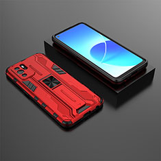 Coque Contour Silicone et Plastique Housse Etui Mat avec Aimant Magnetique Support T02 pour Oppo Reno6 Z 5G Rouge