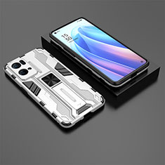 Coque Contour Silicone et Plastique Housse Etui Mat avec Aimant Magnetique Support T02 pour Oppo Reno7 Pro 5G Blanc