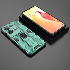 Coque Contour Silicone et Plastique Housse Etui Mat avec Aimant Magnetique Support T02 pour Oppo Reno8 Pro+ Plus 5G Vert