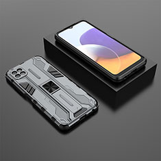 Coque Contour Silicone et Plastique Housse Etui Mat avec Aimant Magnetique Support T02 pour Samsung Galaxy A22 5G Gris