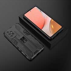 Coque Contour Silicone et Plastique Housse Etui Mat avec Aimant Magnetique Support T02 pour Samsung Galaxy A72 5G Noir