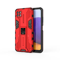 Coque Contour Silicone et Plastique Housse Etui Mat avec Aimant Magnetique Support T03 pour Samsung Galaxy A22 5G Rouge