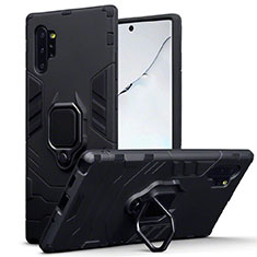 Coque Contour Silicone et Plastique Housse Etui Mat avec Magnetique Support A03 pour Samsung Galaxy Note 10 Plus Noir