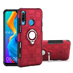 Coque Contour Silicone et Plastique Housse Etui Mat avec Magnetique Support Bague Anneau A01 pour Huawei Nova 4e Rouge