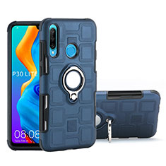 Coque Contour Silicone et Plastique Housse Etui Mat avec Magnetique Support Bague Anneau A01 pour Huawei P30 Lite Bleu