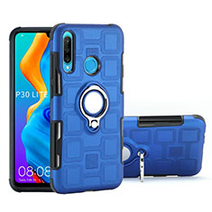 Coque Contour Silicone et Plastique Housse Etui Mat avec Magnetique Support Bague Anneau A01 pour Huawei P30 Lite XL Bleu Ciel