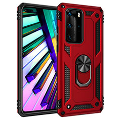 Coque Contour Silicone et Plastique Housse Etui Mat avec Magnetique Support Bague Anneau C01 pour Huawei P40 Pro Rouge