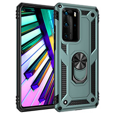 Coque Contour Silicone et Plastique Housse Etui Mat avec Magnetique Support Bague Anneau C01 pour Huawei P40 Pro Vert