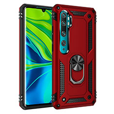 Coque Contour Silicone et Plastique Housse Etui Mat avec Magnetique Support Bague Anneau D01 pour Xiaomi Mi Note 10 Rouge