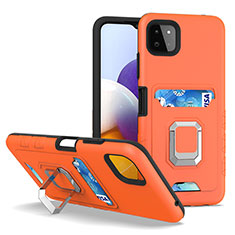 Coque Contour Silicone et Plastique Housse Etui Mat avec Magnetique Support Bague Anneau J01S pour Samsung Galaxy A22 5G Orange