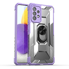 Coque Contour Silicone et Plastique Housse Etui Mat avec Magnetique Support Bague Anneau J01S pour Samsung Galaxy A72 4G Violet