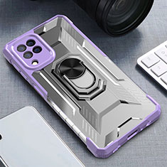 Coque Contour Silicone et Plastique Housse Etui Mat avec Magnetique Support Bague Anneau J01S pour Samsung Galaxy F22 4G Violet