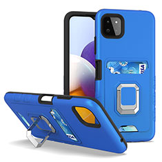 Coque Contour Silicone et Plastique Housse Etui Mat avec Magnetique Support Bague Anneau J01S pour Samsung Galaxy F42 5G Bleu