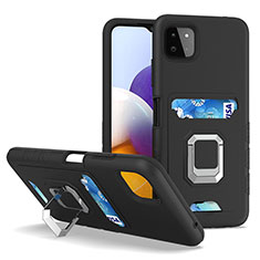 Coque Contour Silicone et Plastique Housse Etui Mat avec Magnetique Support Bague Anneau J01S pour Samsung Galaxy F42 5G Noir