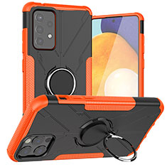 Coque Contour Silicone et Plastique Housse Etui Mat avec Magnetique Support Bague Anneau J01X pour Samsung Galaxy A72 5G Orange