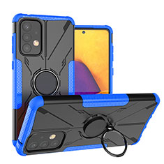 Coque Contour Silicone et Plastique Housse Etui Mat avec Magnetique Support Bague Anneau J01X pour Samsung Galaxy A73 5G Bleu