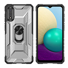 Coque Contour Silicone et Plastique Housse Etui Mat avec Magnetique Support Bague Anneau J02S pour Samsung Galaxy A02 Noir