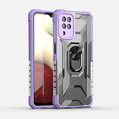 Coque Contour Silicone et Plastique Housse Etui Mat avec Magnetique Support Bague Anneau J02S pour Samsung Galaxy A12 5G Violet