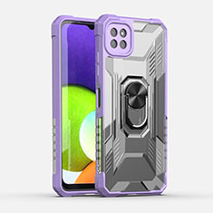 Coque Contour Silicone et Plastique Housse Etui Mat avec Magnetique Support Bague Anneau J02S pour Samsung Galaxy A22s 5G Violet