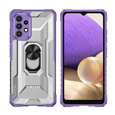 Coque Contour Silicone et Plastique Housse Etui Mat avec Magnetique Support Bague Anneau J02S pour Samsung Galaxy A32 4G Violet