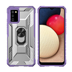 Coque Contour Silicone et Plastique Housse Etui Mat avec Magnetique Support Bague Anneau J02S pour Samsung Galaxy F02S SM-E025F Violet